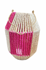 Lade das Bild in den Galerie-Viewer, Laterne mit Glas Einsatz natur/pink H25cm Glas Ø7,5cm H8cm Dekorative Gartenlaterne Tischlaterne für Kerzen Wohn- &amp; Gartendeko
