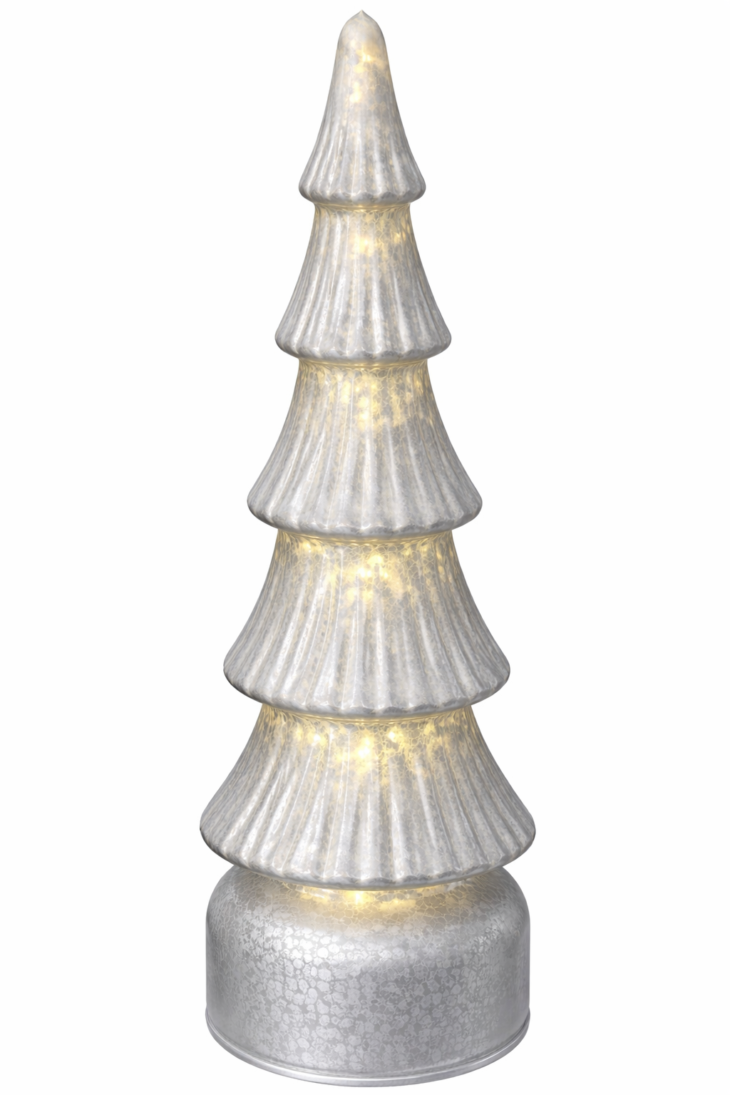 LED Tanne Glas H34cm+H40cm silber 10LED Lichter blinkend drehbare Tannenbaum Weihnachten Tischdeko 2Größen wählbar