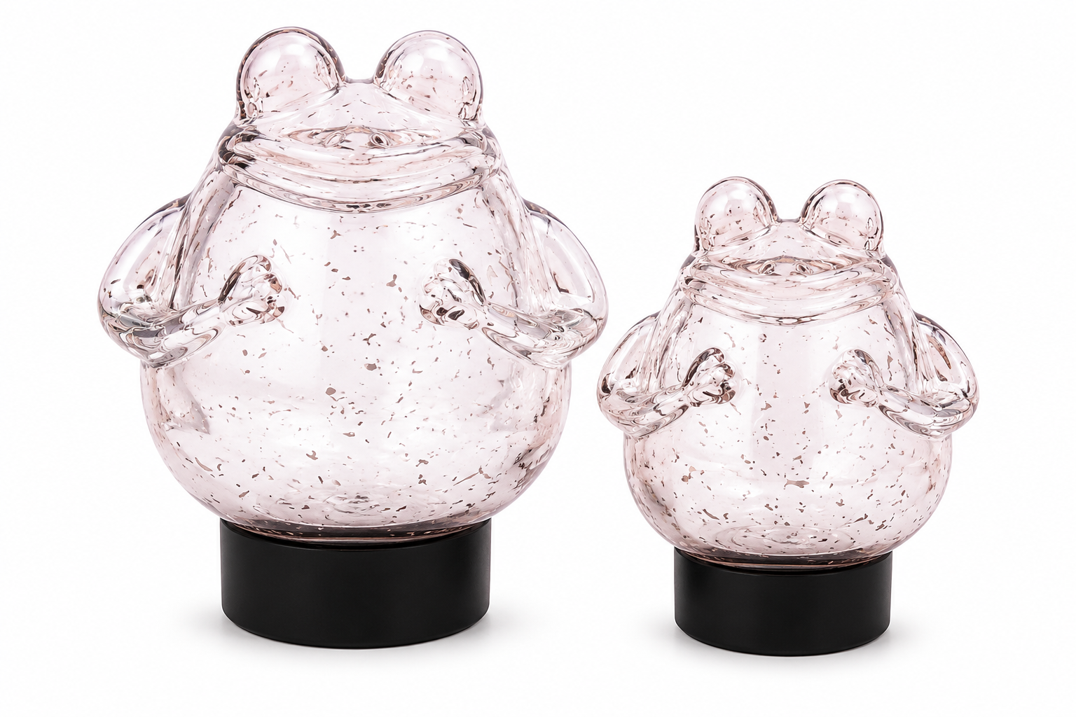 Glasfrosch schwimmend Frosch 2er Set silber Dekorative Wasserdeko aus Glas 9x10cm & 12x13cm für Teich Wasserschale Brunnen Garten & Veranda