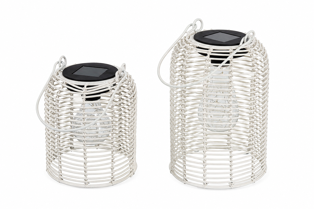 Solar Hängelampe Dara Weiß – LED Solarlaterne H17cm +20cm Warmweiß, IP44, dekorative Gartenleuchte zum Aufhängen für Balkon, Terrasse & Garten 2Größen wählbar