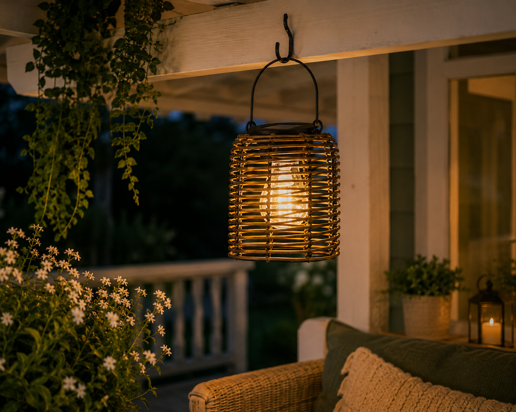 Solar Hängelampe Dara Natur – LED Solarlaterne 15 x 9cm H20cm Warmweiß, IP44, dekorative Gartenleuchte zum Aufhängen für Balkon, Terrasse & Garten