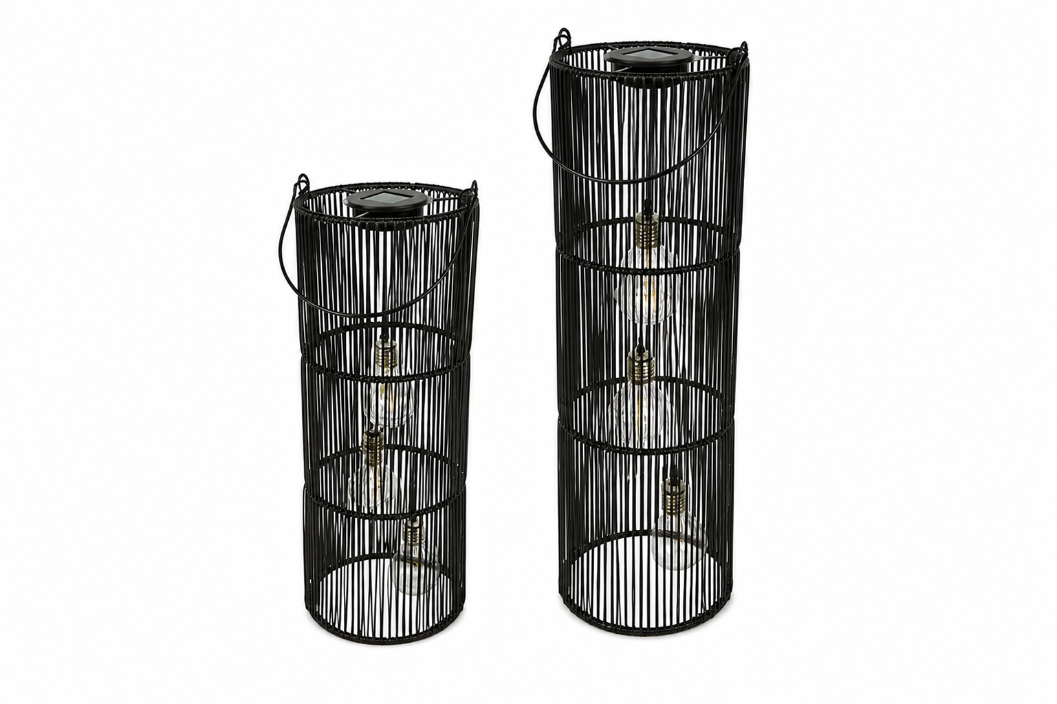 Solar Hängelampe Fadime Schwarz H47cm+57cm – LED Solarlaterne mit 10 warmweißen LEDs, IP44, dekorative Gartenlaterne zum Aufhängen für Balkon, Terrasse & Garten 2Größen wählbar