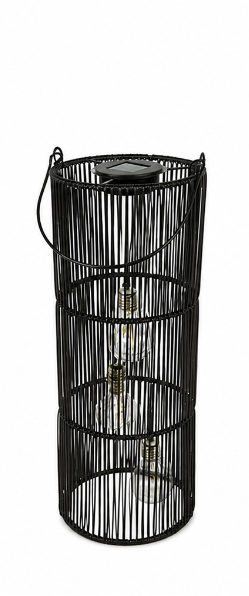 Solar Hängelampe Fadime Schwarz H47cm+57cm – LED Solarlaterne mit 10 warmweißen LEDs, IP44, dekorative Gartenlaterne zum Aufhängen für Balkon, Terrasse & Garten 2Größen wählbar