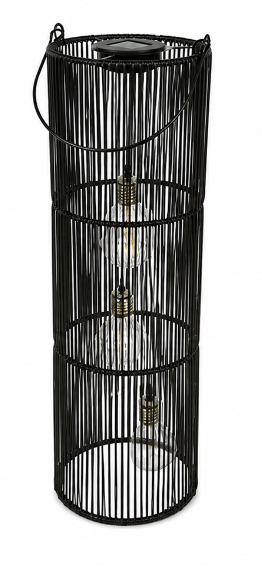 Solar Hängelampe Fadime Schwarz H47cm+57cm – LED Solarlaterne mit 10 warmweißen LEDs, IP44, dekorative Gartenlaterne zum Aufhängen für Balkon, Terrasse & Garten 2Größen wählbar