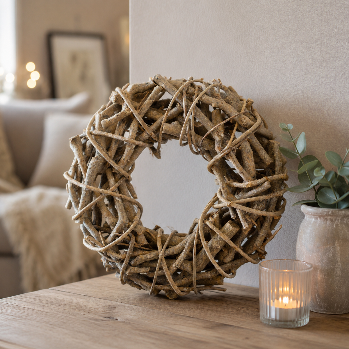 Türkranz grau/weiß gewischt Rattan Kranz Ø22 - 40cm 3Größen wählbar