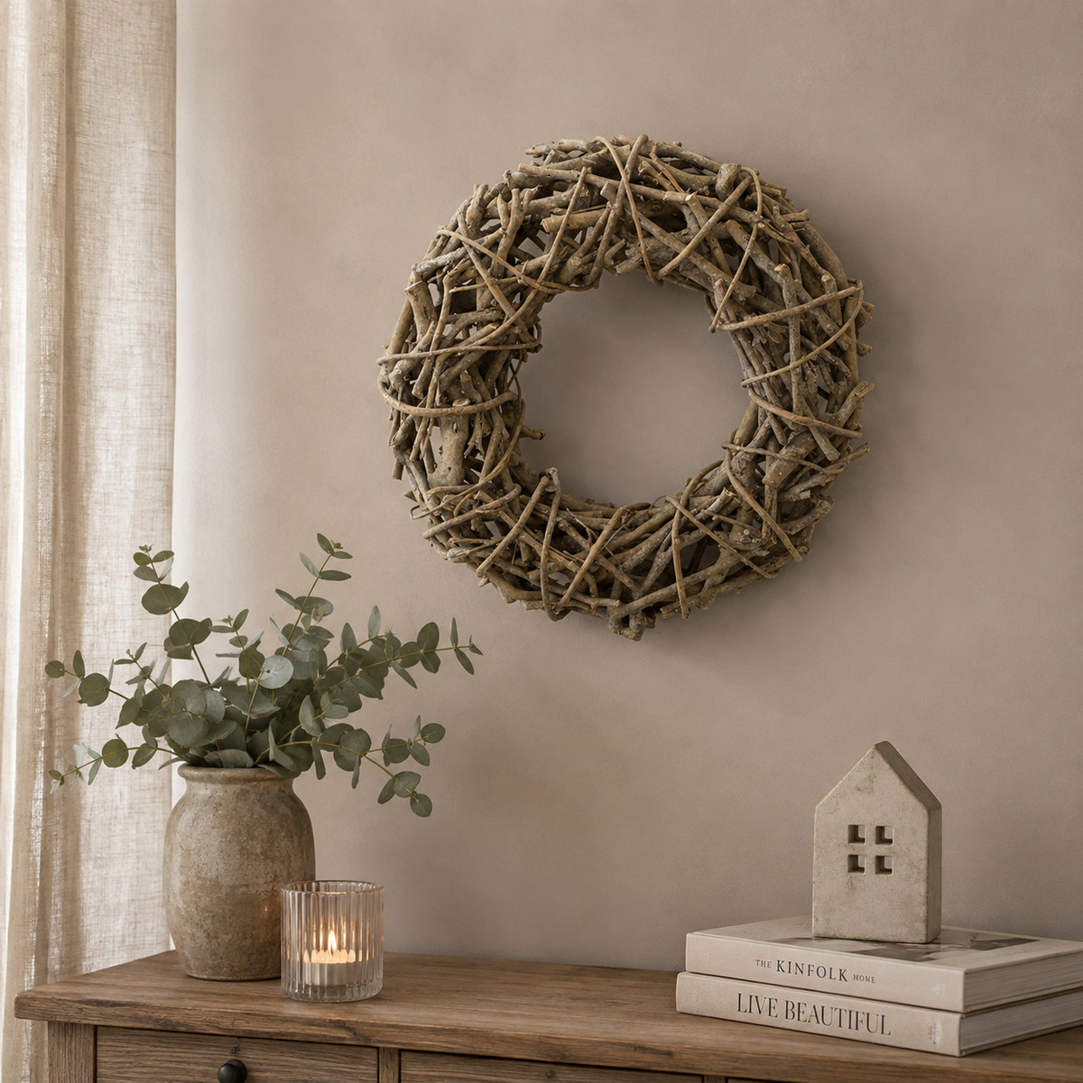 Türkranz grau/weiß gewischt Rattan Kranz Ø22 - 40cm 3Größen wählbar