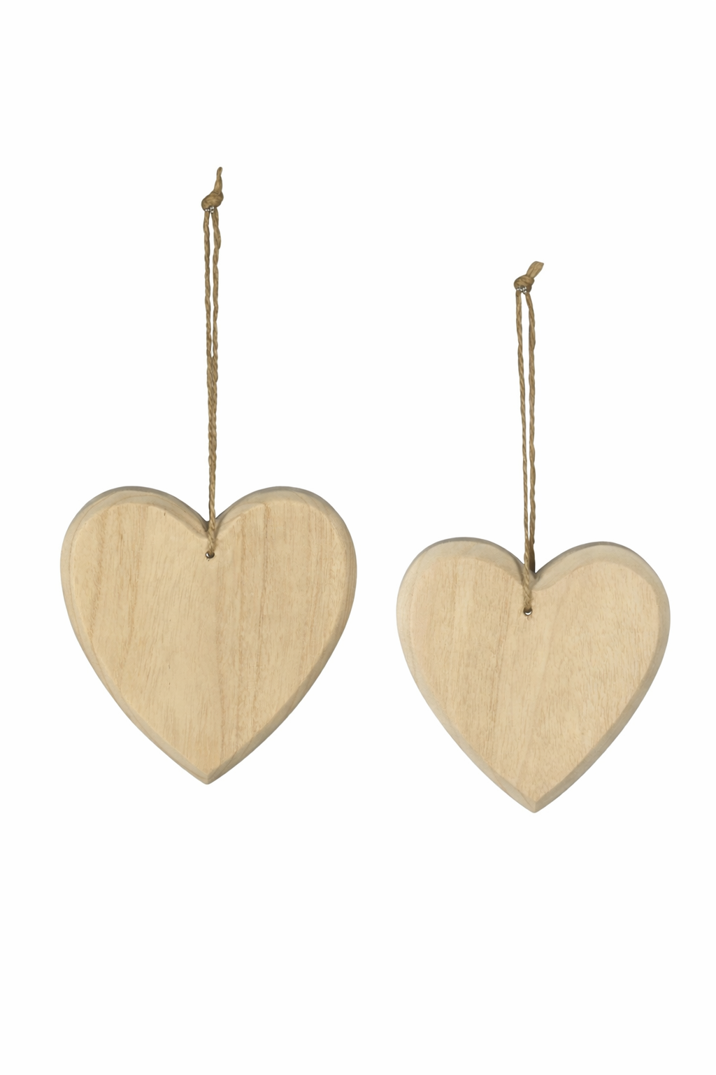 Holzherz Deko natur 2er Set H19 & H16 cm – Paulowniaholz mit Hänger Fensterhänger Herzanhänger im Landhausstil natürliche Wohn- & Geschenkdekoration