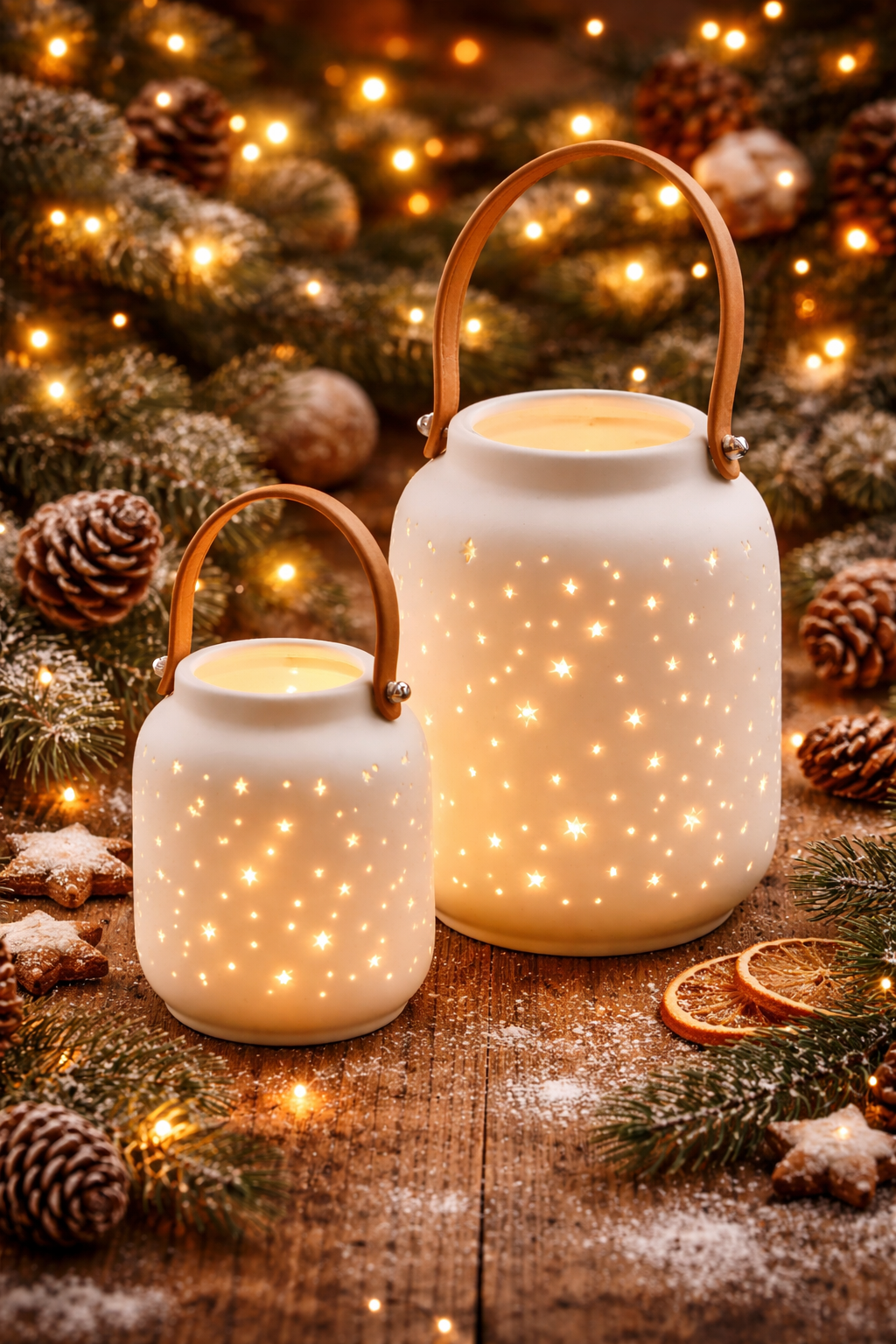 LED Porzellan Laterne creme H13cm+H17cm Stern mit Timer Weihnachten Tischdeko 2Größen wählbar (Kopie)