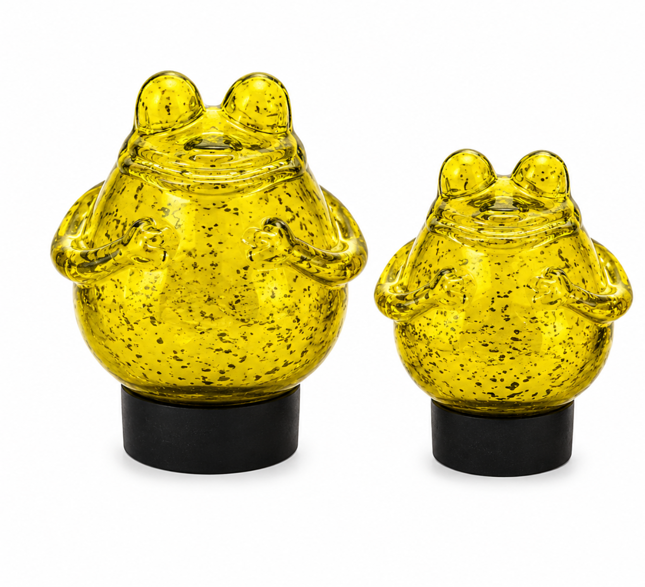 Glasfrosch schwimmend Frosch 2er Set grün Dekorative Wasserdeko aus Glas 9x10cm & 12x13cm für Teich Wasserschale Brunnen Garten & Veranda
