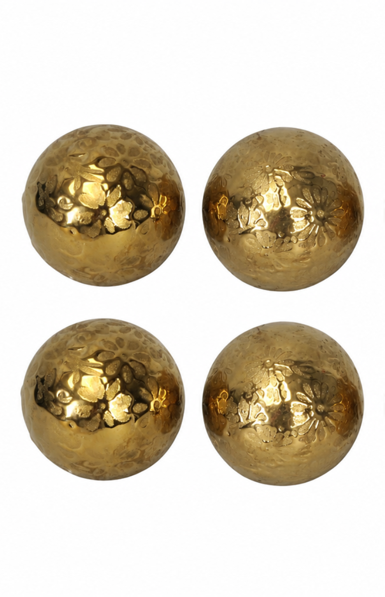 Schwimmkugel gold Ø4cm Blüten Porzellan 2fach sort. (4er Set) Gartendekoration Schwimmende Deko Kugeln für Teich, Brunnen & Wasserschalen Elegante Garten Deko