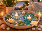 Lade das Bild in den Galerie-Viewer, Schwimmschale Glas für Teelicht Türkis Ø10 cm Handgefertigte Schwimmdekoration aus besprenktem Glas für Wasserschalen, Teiche &amp; Garten 2farbig sortiert
