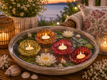 Lade das Bild in den Galerie-Viewer, Schwimmschale Glas für Teelicht bunt Ø10 cm Handgefertigte Schwimmdekoration aus besprenktem Glas für Wasserschalen, Teiche &amp; Garten 4farbig sortiert
