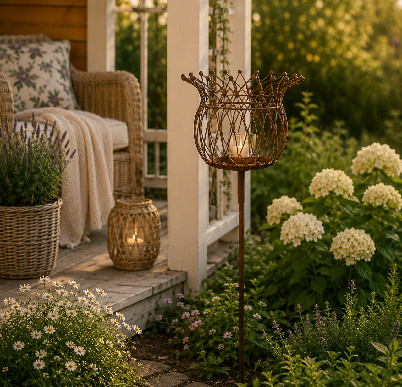 Korb am Stab Pflanzkorb Metall Ø19cm H132cm braun rostfarbend Pflanzschale Shabby Gartendeko Pflanztopf Rankstab