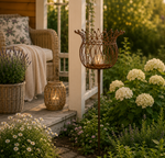 Lade das Bild in den Galerie-Viewer, Korb am Stab Pflanzkorb Metall Ø19cm H132cm braun rostfarbend Pflanzschale Shabby Gartendeko Pflanztopf Rankstab
