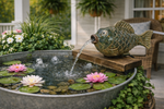 Lade das Bild in den Galerie-Viewer, Wasserspeier Fisch mit Pumpe Blaues Steinzeug Wasserspiel 24 x 13 x H13 cm Dekorativer Gartenbrunnen für Teich, Wasserschale, Terrasse &amp; Balkon
