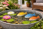 Lade das Bild in den Galerie-Viewer, Schwimmfisch aus Porzellan – 3 Farben sortiert (Gelb, Blau, Orange) 11 x3cm H5cm/15x4cm H6cm Dekorative Schwimmfigur für Teich, Wasserschale &amp; Gartendeko 2Größen wählbar
