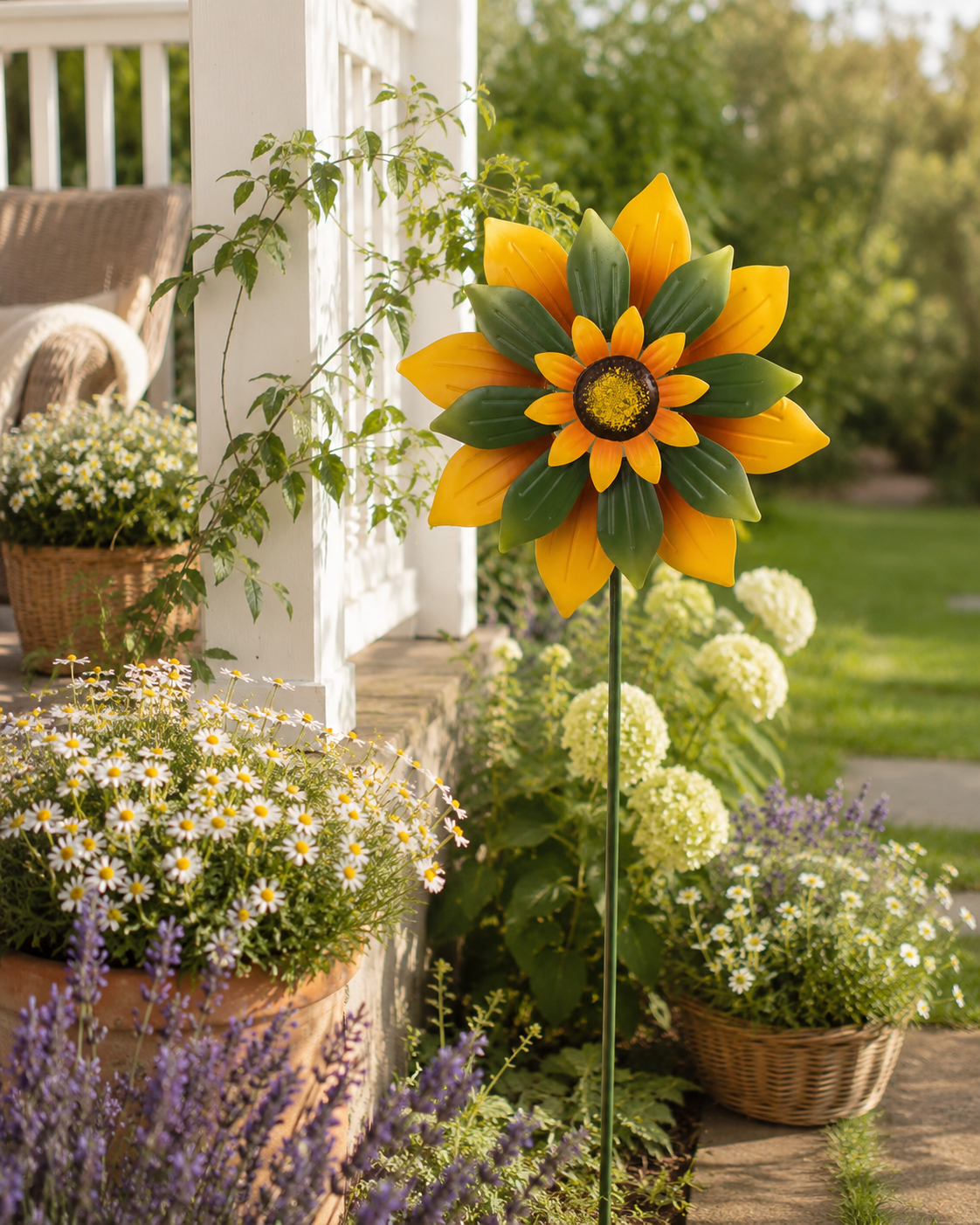 Gartenstecker Windrad Sonnenblume Metall gelb/grün Ø35cm H125cm Gartenstecker