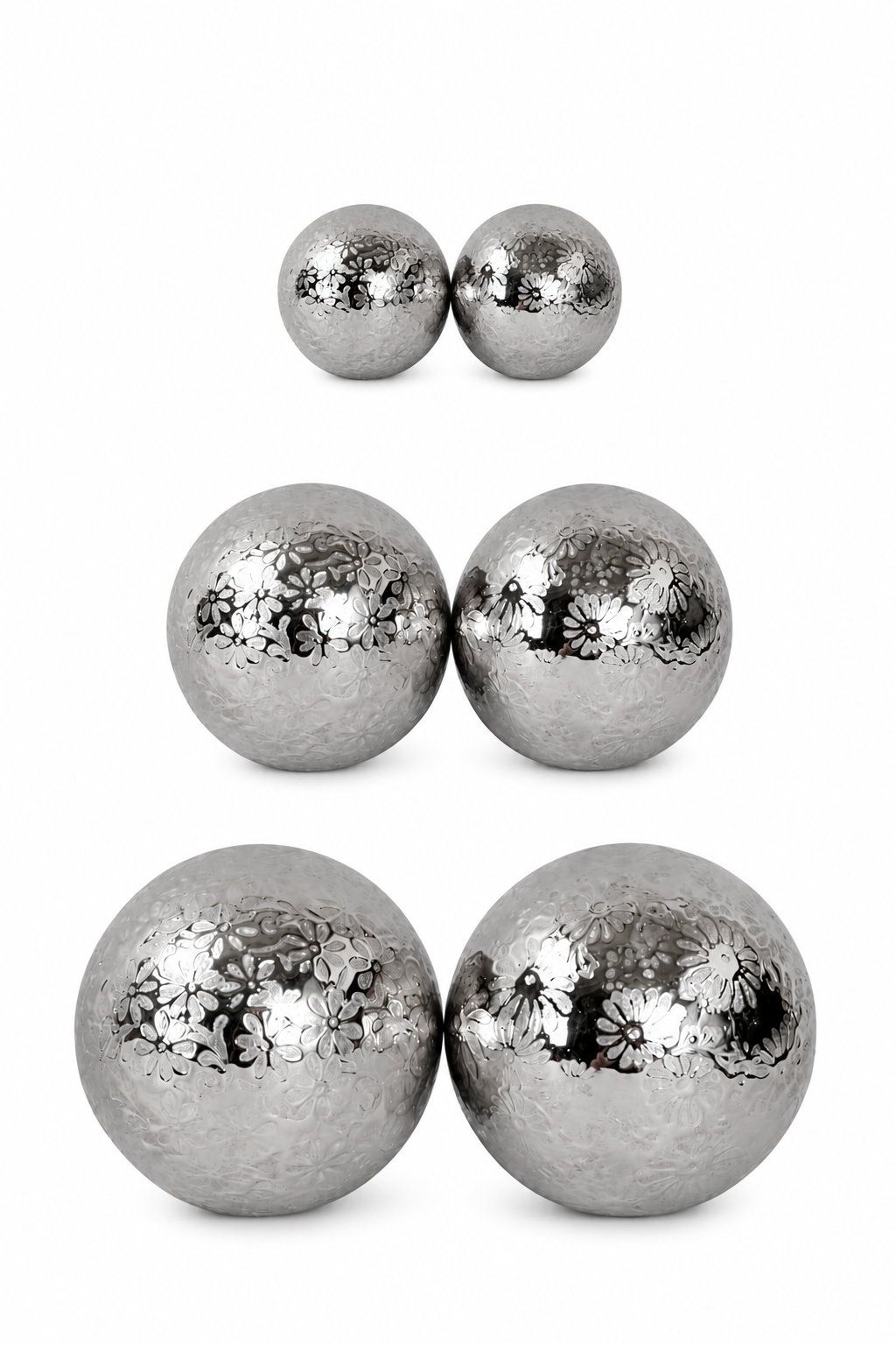 Schwimmkugel 2fach sort. silber Ø4cm/Ø6cm/Ø10cm Blüten Porzellan Gartendekoration Schwimmende Deko Kugeln für Teich, Brunnen & Wasserschalen Elegante Garten Deko 3Größen wählbar