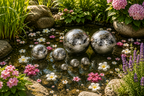 Schwimmkugel 2fach sort. silber Ø4cm/Ø6cm/Ø10cm Blüten Porzellan Gartendekoration Schwimmende Deko Kugeln für Teich, Brunnen & Wasserschalen Elegante Garten Deko 3Größen wählbar
