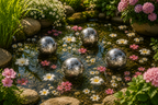 Schwimmkugel 2fach sort. silber Ø4cm/Ø6cm/Ø10cm Blüten Porzellan Gartendekoration Schwimmende Deko Kugeln für Teich, Brunnen & Wasserschalen Elegante Garten Deko 3Größen wählbar