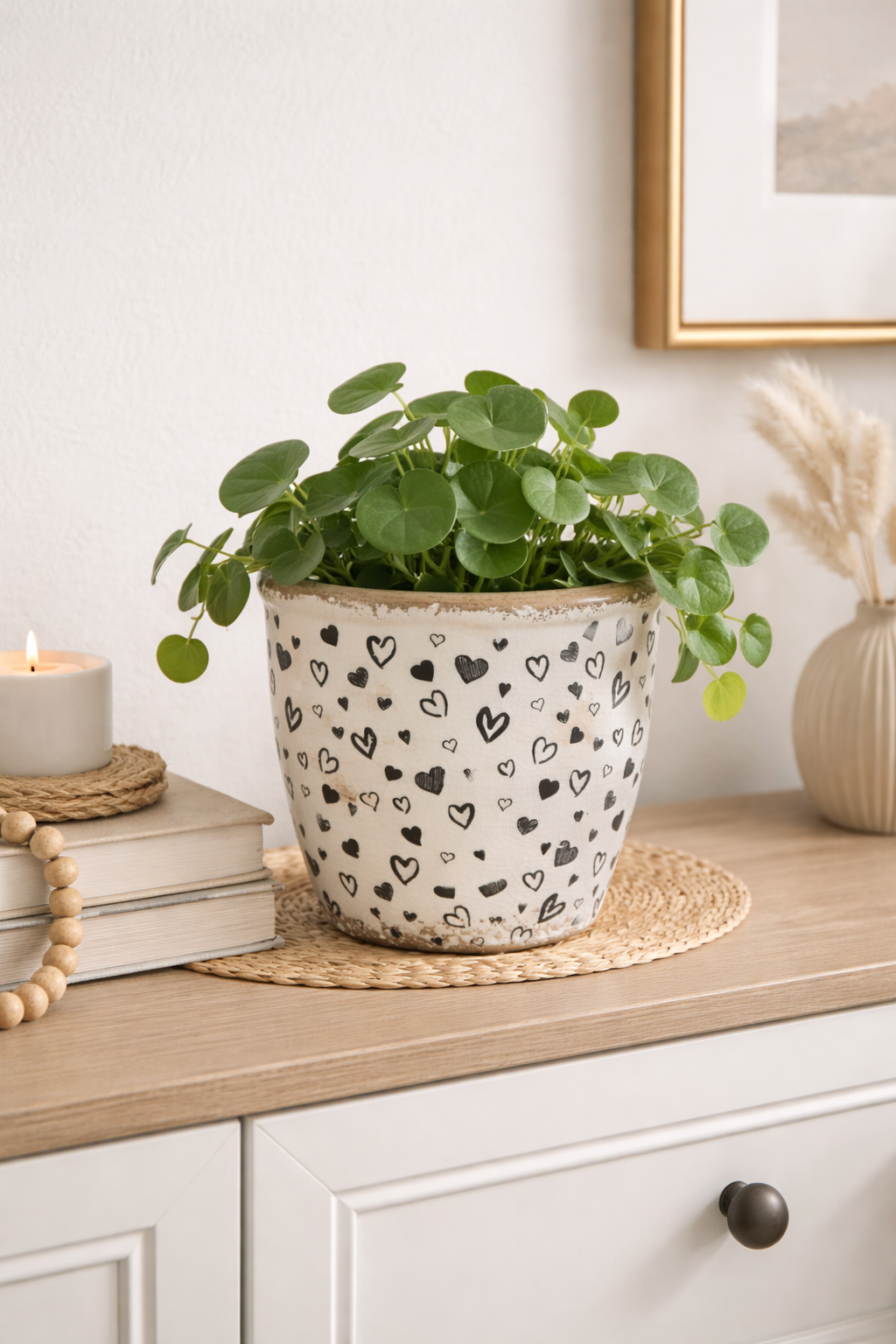 Blumentopf Herzen Weiß-Schwarz 2erSet Ø14cm Höhe 13cm Moderner Pflanztopf aus Steinzeug Dekorativer Übertopf für Zimmerpflanzen & Kräuter