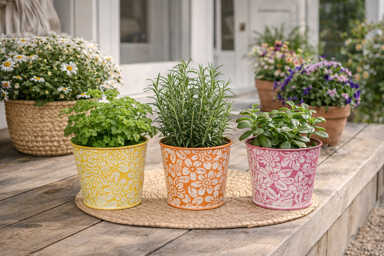 Blumentopf Metall 3 Farben sortiert Ø11xH10cm & Ø 3xH12cm Pflanztopf in Gelb, Orange oder Pink Übertopf 2 Größen Wählbar