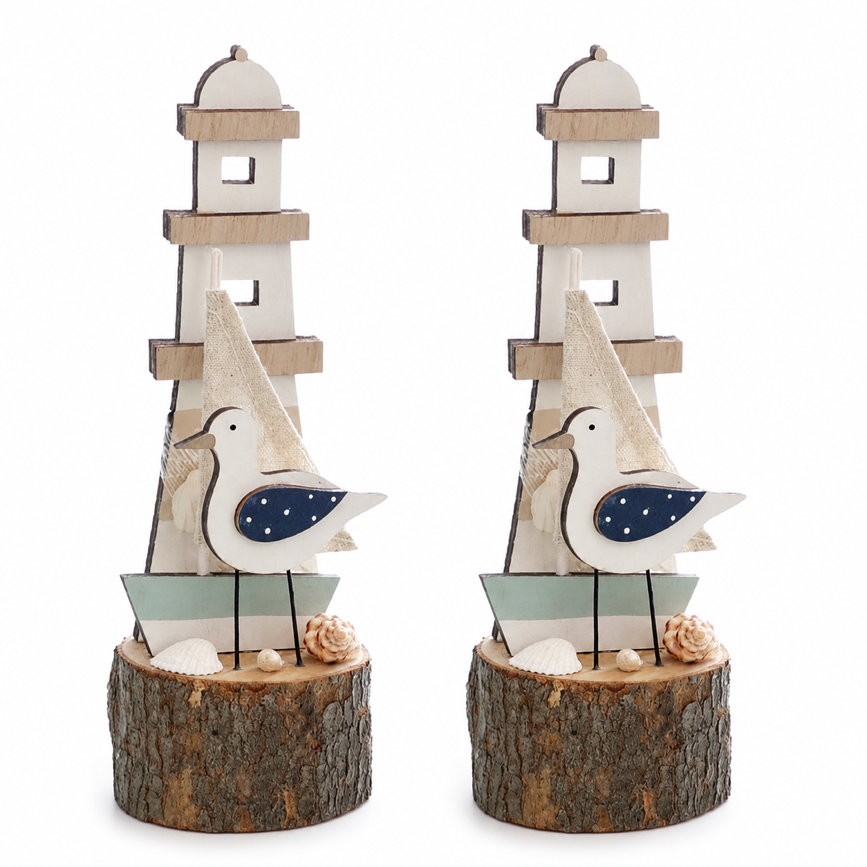 Maritim Deko Leuchtturm Möwe 2er Set Stamm Shabby Meer See Küste Lighthouse H20cm