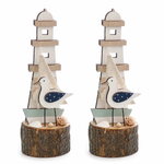 Lade das Bild in den Galerie-Viewer, Maritim Deko Leuchtturm Möwe 2er Set Stamm Shabby Meer See Küste Lighthouse H20cm
