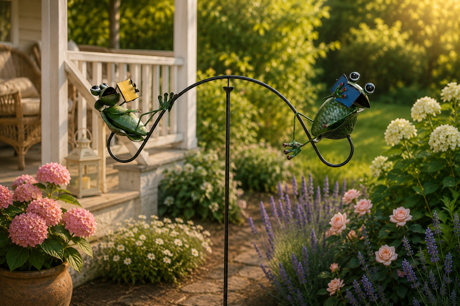 Windspiel Frösche Gartenstecker aus Metall Buntes Windrad mit Froschmotiv 120 cm Höhe Dekorative Gartendeko für Garten Terrasse und Vorgarten