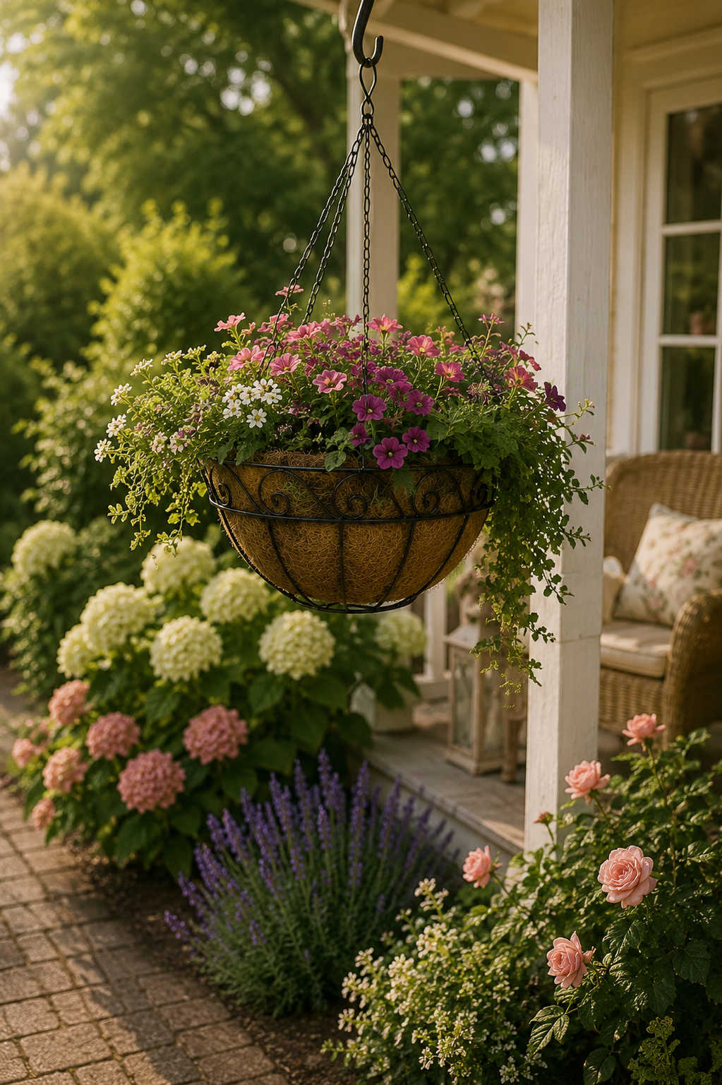 Hängekorb aus Metall mit Kokoseinsatz – Pflanzkorb zum Aufhängen Ø30cm H15cm inkl. 37cm Kette Blumenampel für Garten Balkon und Terrasse