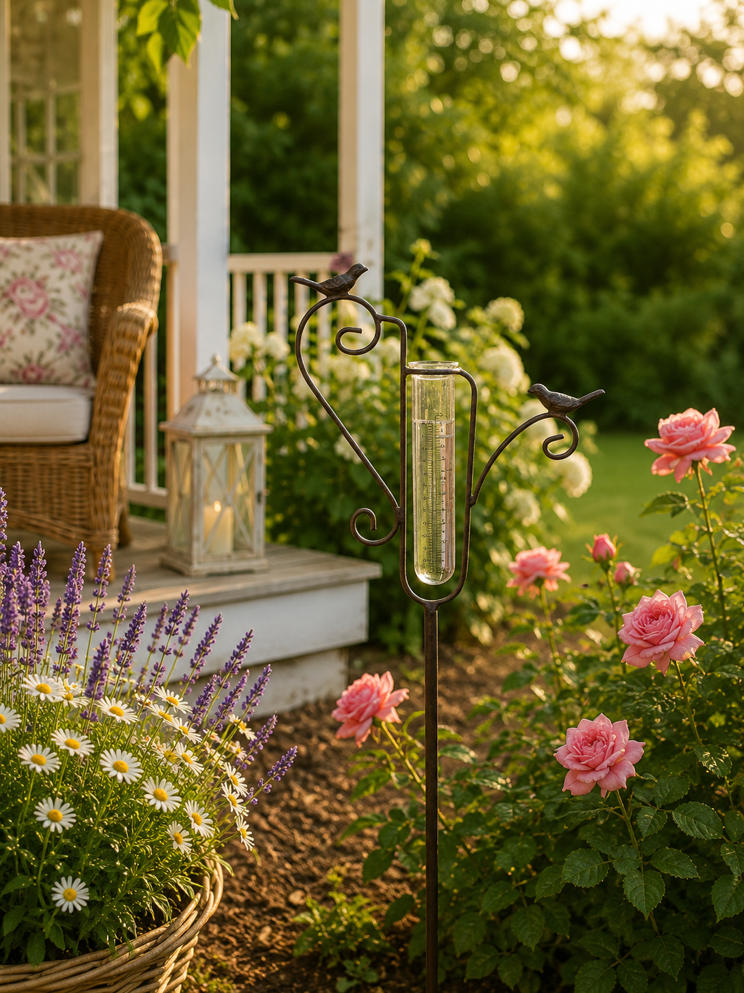 Regenmesser auf Stab aus Metall Gartenstecker – H112 cm Dunkelbraun Dekoration 2Formen wählbar