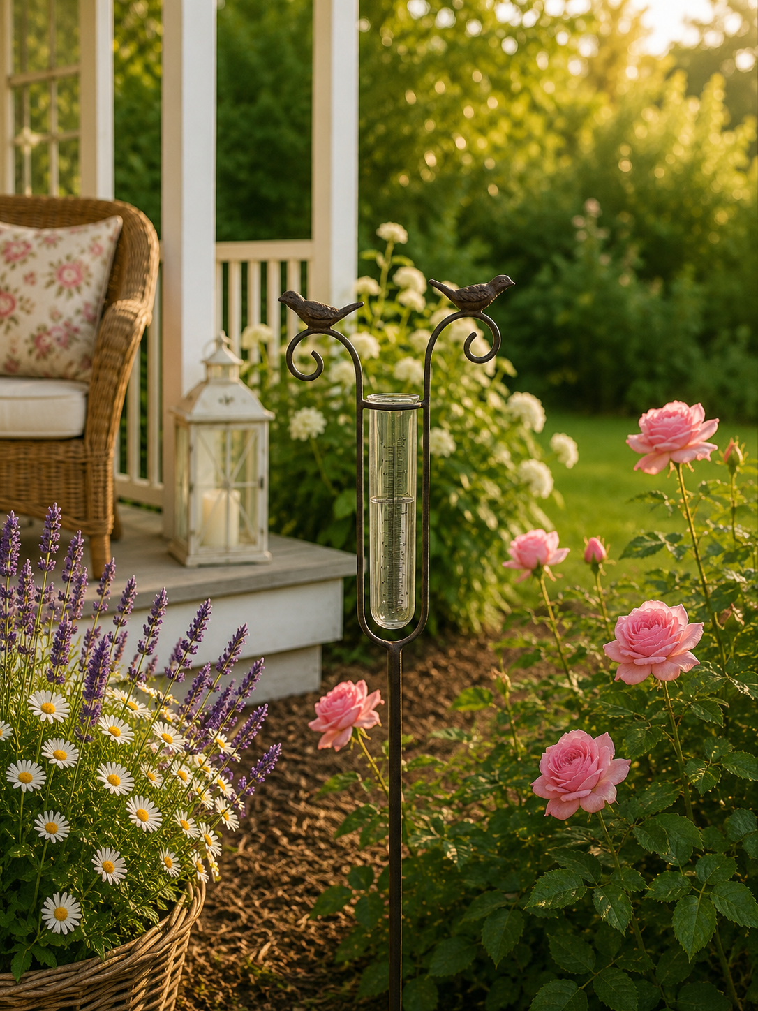 Regenmesser auf Stab aus Metall Gartenstecker – H112 cm Dunkelbraun Dekoration 2Formen wählbar