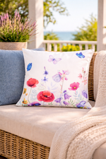Lade das Bild in den Galerie-Viewer, Outdoor Kissen 45x45cm Feldblumen Gartenkissen mit Reißverschluss, wasser- und schmutzabweisend, Bezug abnehmbar, dekoratives Zierkissen für Garten, Balkon &amp; Terrasse, weiß/bunt
