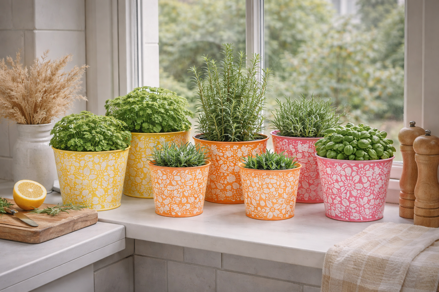 Blumentopf Metall 3 Farben sortiert Ø11xH10cm & Ø 3xH12cm Pflanztopf in Gelb, Orange oder Pink Übertopf 2 Größen Wählbar
