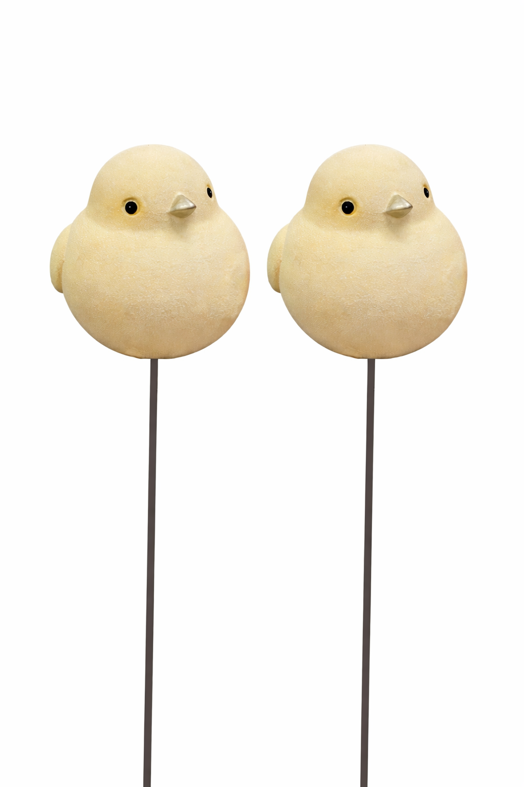Gartenstecker Vogel am Pick Keramik hellgelb 2er Set Ø10cm H9,5cm + Stab 73 cm Dekorativer Gartenstab mit Vogelmotiv