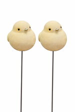 Lade das Bild in den Galerie-Viewer, Gartenstecker Vogel am Pick Keramik hellgelb 2er Set Ø10cm H9,5cm + Stab 73 cm Dekorativer Gartenstab mit Vogelmotiv
