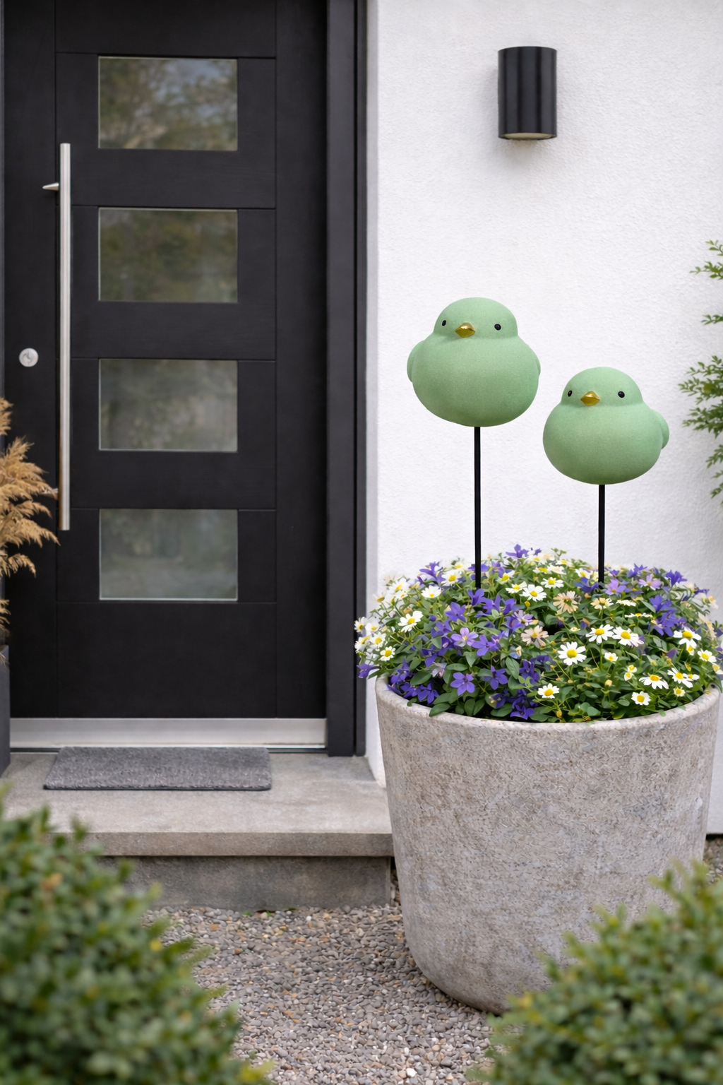 Gartenstecker Vogel am Pick Keramik mint 2er Set Ø10cm H9,5cm + Stab 73cm Dekorativer Gartenstab mit Vogelmotiv