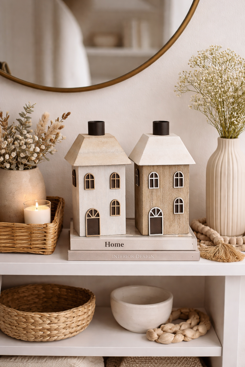 Kerzenhaus Haus zum stellen 2fach sort. Deko-Haus H15cm + H19cm Deko Figuren Holzhaus natur/grau/weiß Dekohaus 2Größen wählbar