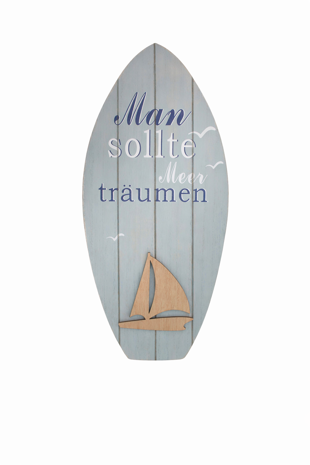 Surfbrett Board Aqua blau creme Holz Maritim Meer Segelboot Hänger 16x H35cm