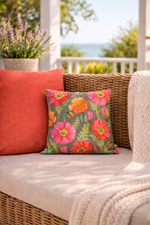 Lade das Bild in den Galerie-Viewer, Outdoor Kissen 45x45cm Mohnblume Gartenkissen mit Reißverschluss, wasser- und schmutzabweisend, Bezug abnehmbar, dekoratives Zierkissen für Garten, Balkon &amp; Terrasse, grün/bunt
