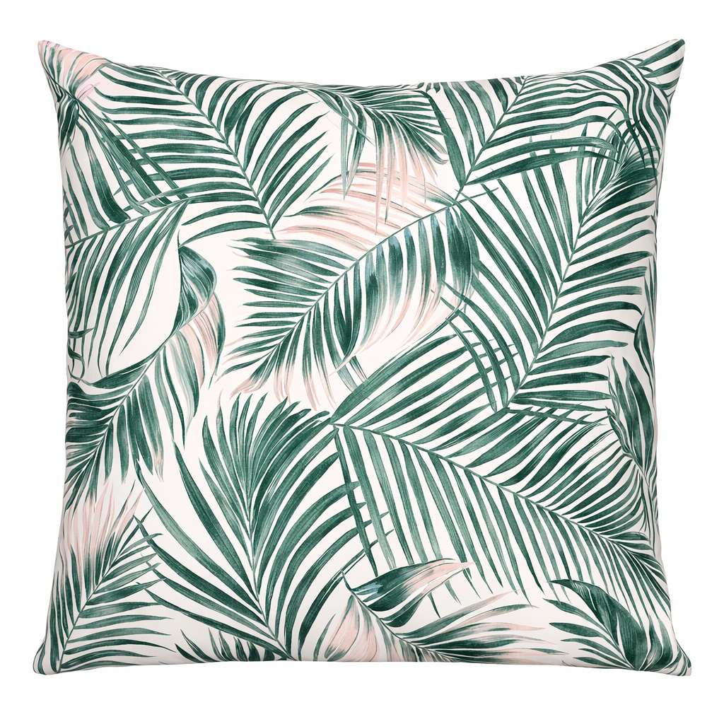Outdoor Kissen 60x60cm Palmblatt Gartenkissen mit Reißverschluss, wasser- und schmutzabweisend, Bezug abnehmbar, dekoratives Zierkissen für Garten, Balkon & Terrasse, grün/weiß