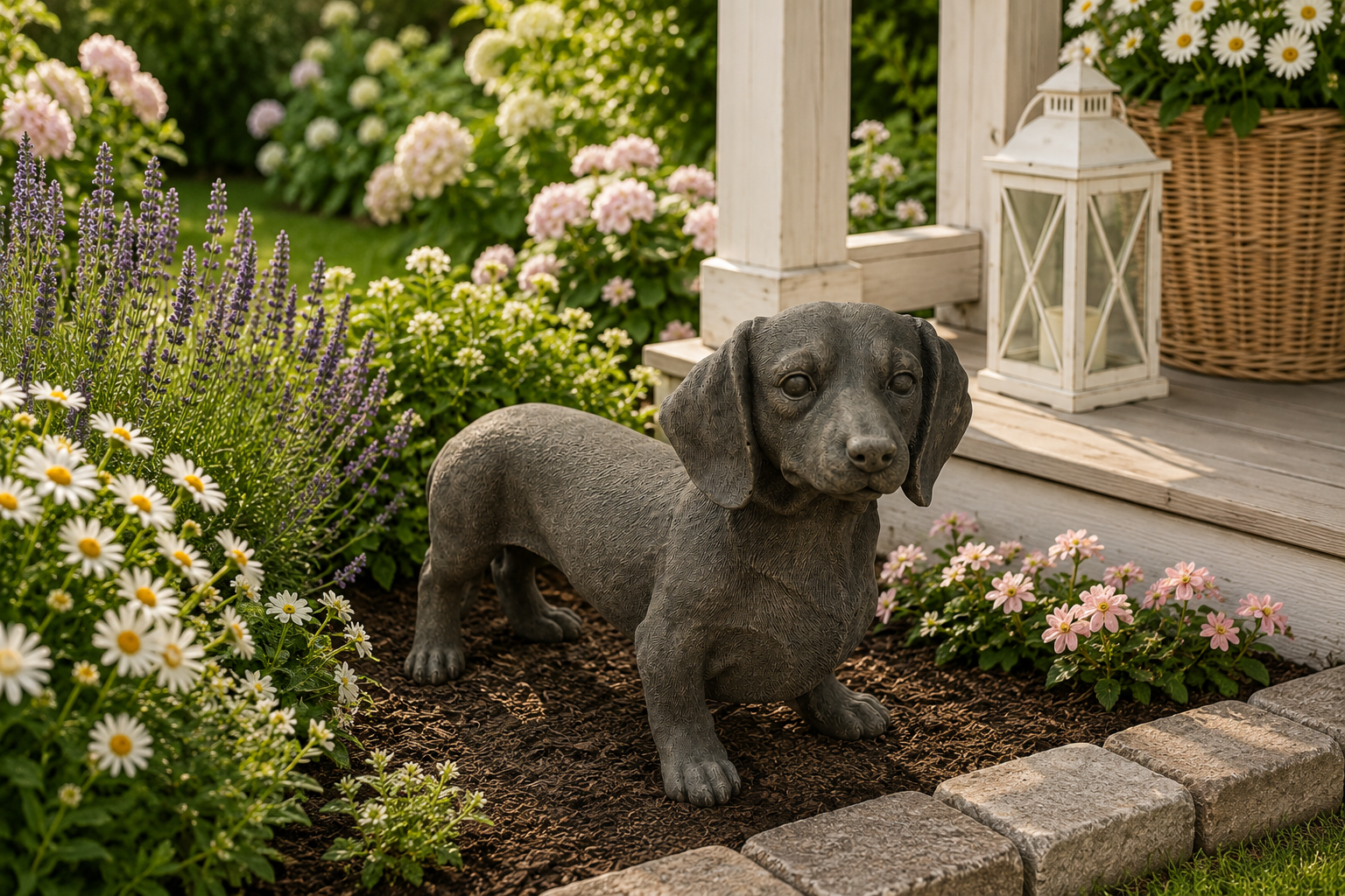Dackel Figur Braun 50 x 18 x 31 cm – Dekorativer Hund als Gartenfigur, Tierfigur für Garten, Terrasse, Balkon und Wohnbereich