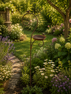 Gartenstecker Vogel „Matt“ braun – 122,5 cm – Metall Vogeltränke & Futterplatz – dekorativer Gartenstecker für Vögel