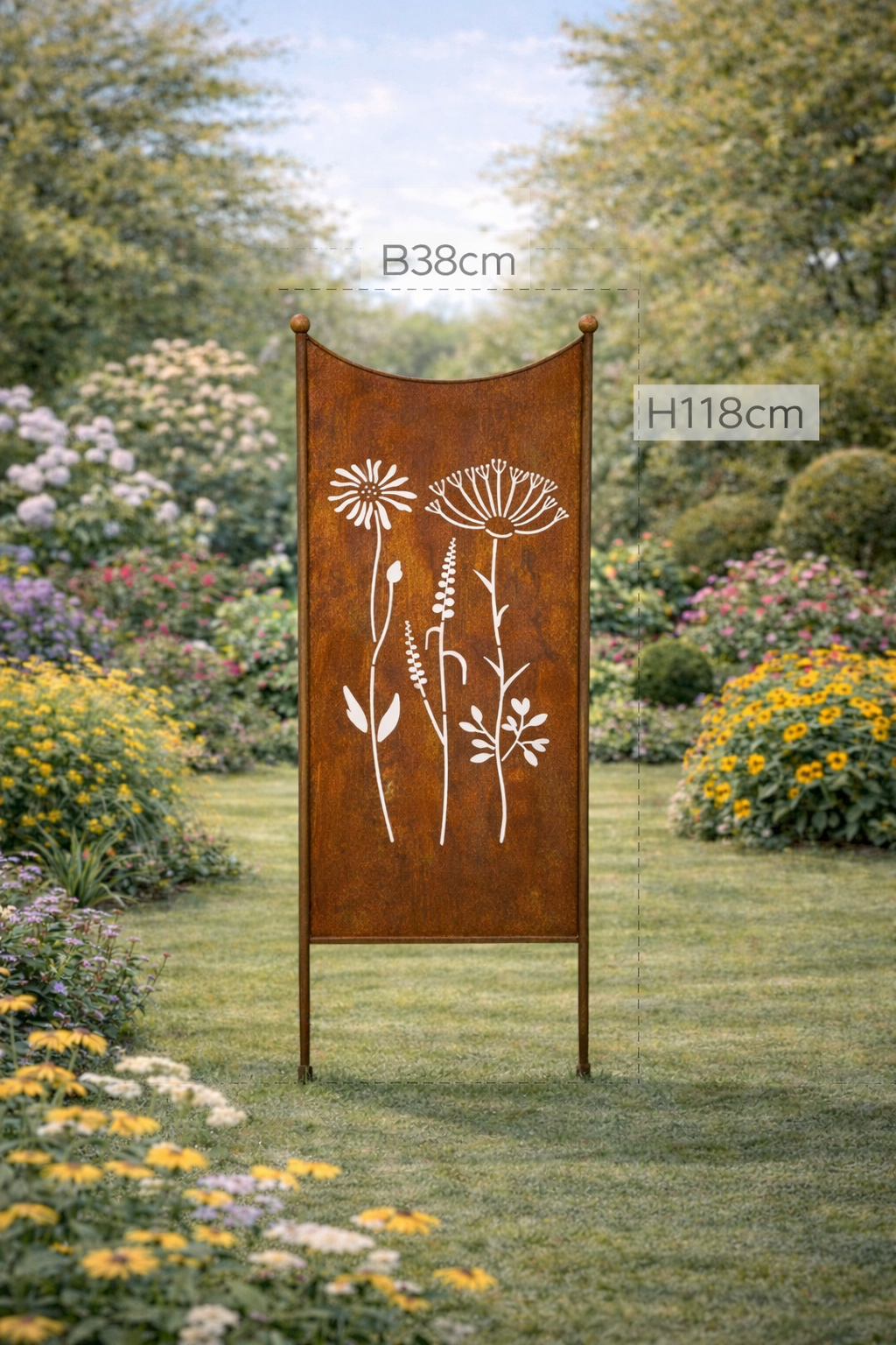 Stele Metall Edelrost Sichtschutz "Wildblume" Windschutz in 2 Größen wählbar