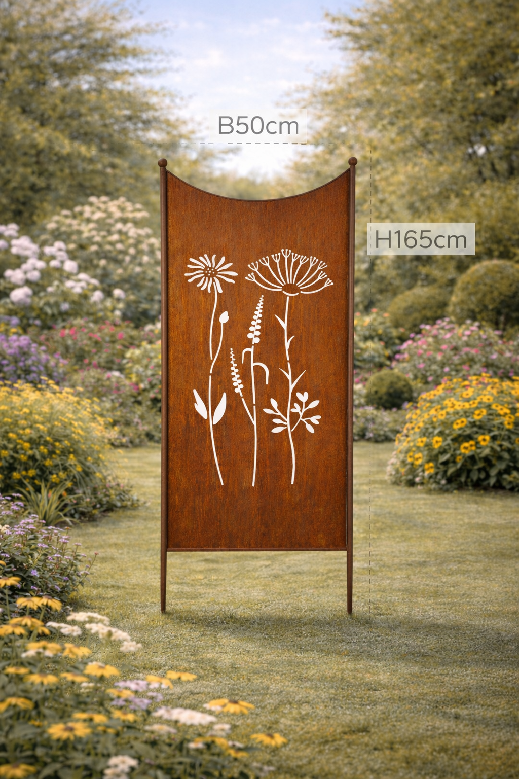 Stele Metall Edelrost Sichtschutz "Wildblume" Windschutz in 2 Größen wählbar