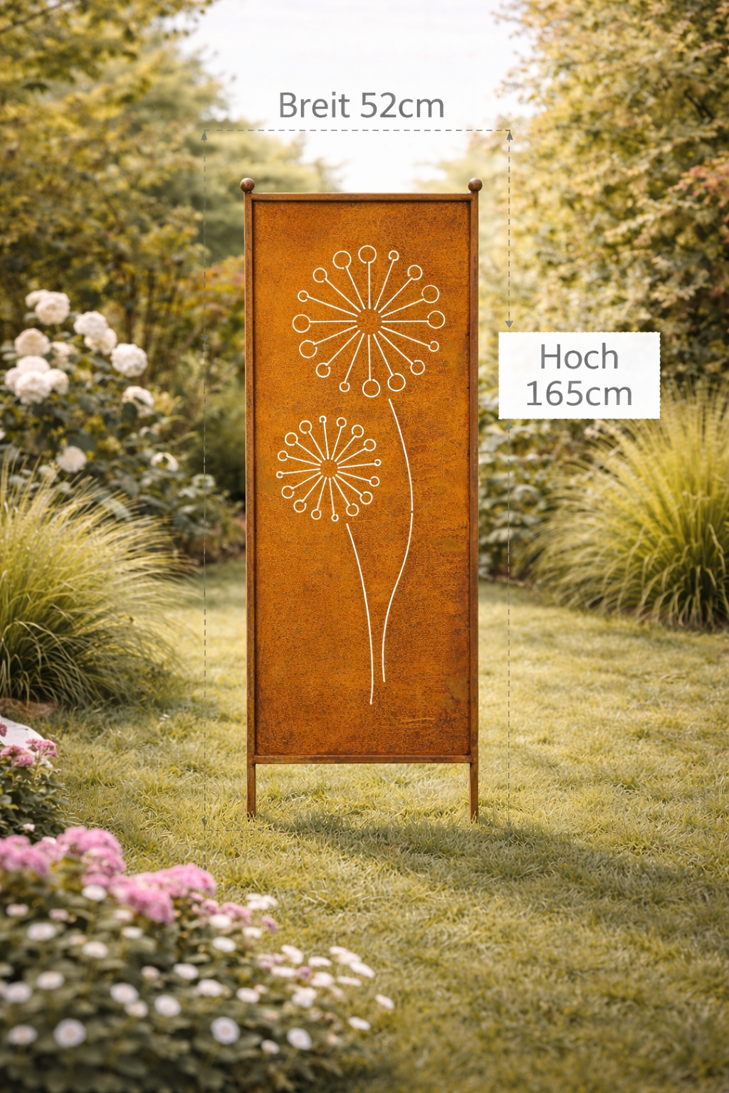Stele Metall "Pusteblume" Sichtschutz Edelrost in 3 Größen wählbar