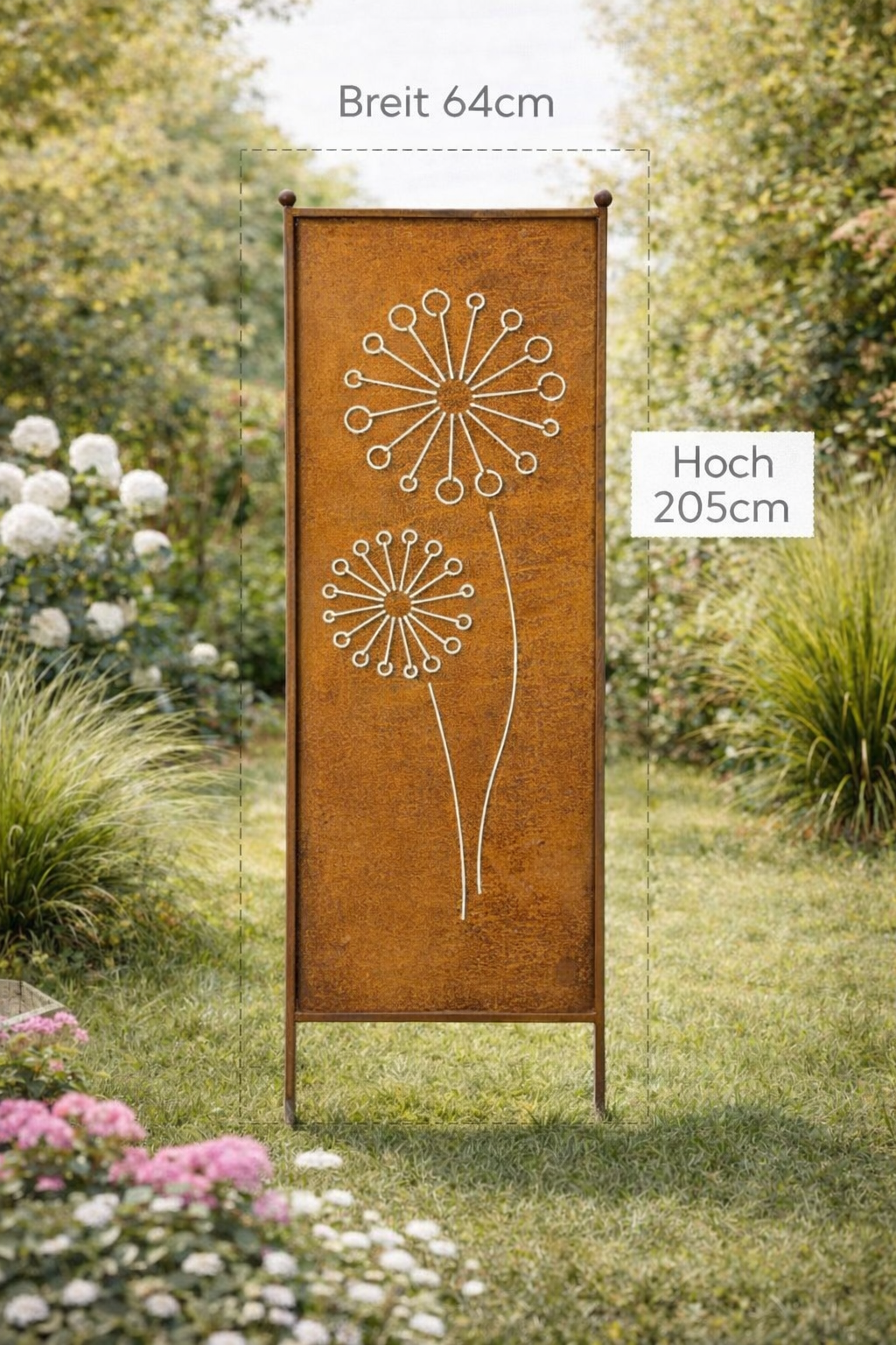 Stele Metall "Pusteblume" Sichtschutz Edelrost in 3 Größen wählbar