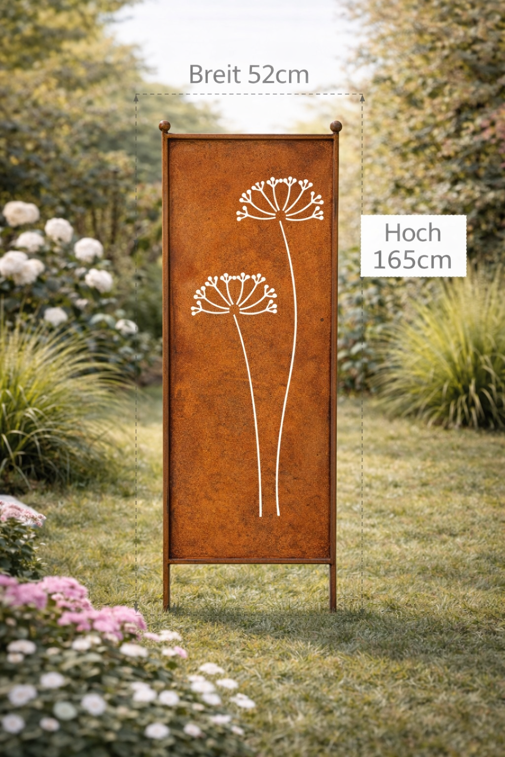 Stele Metall "Dolde" Sichtschutz Edelrost in 3 Größen wählbar
