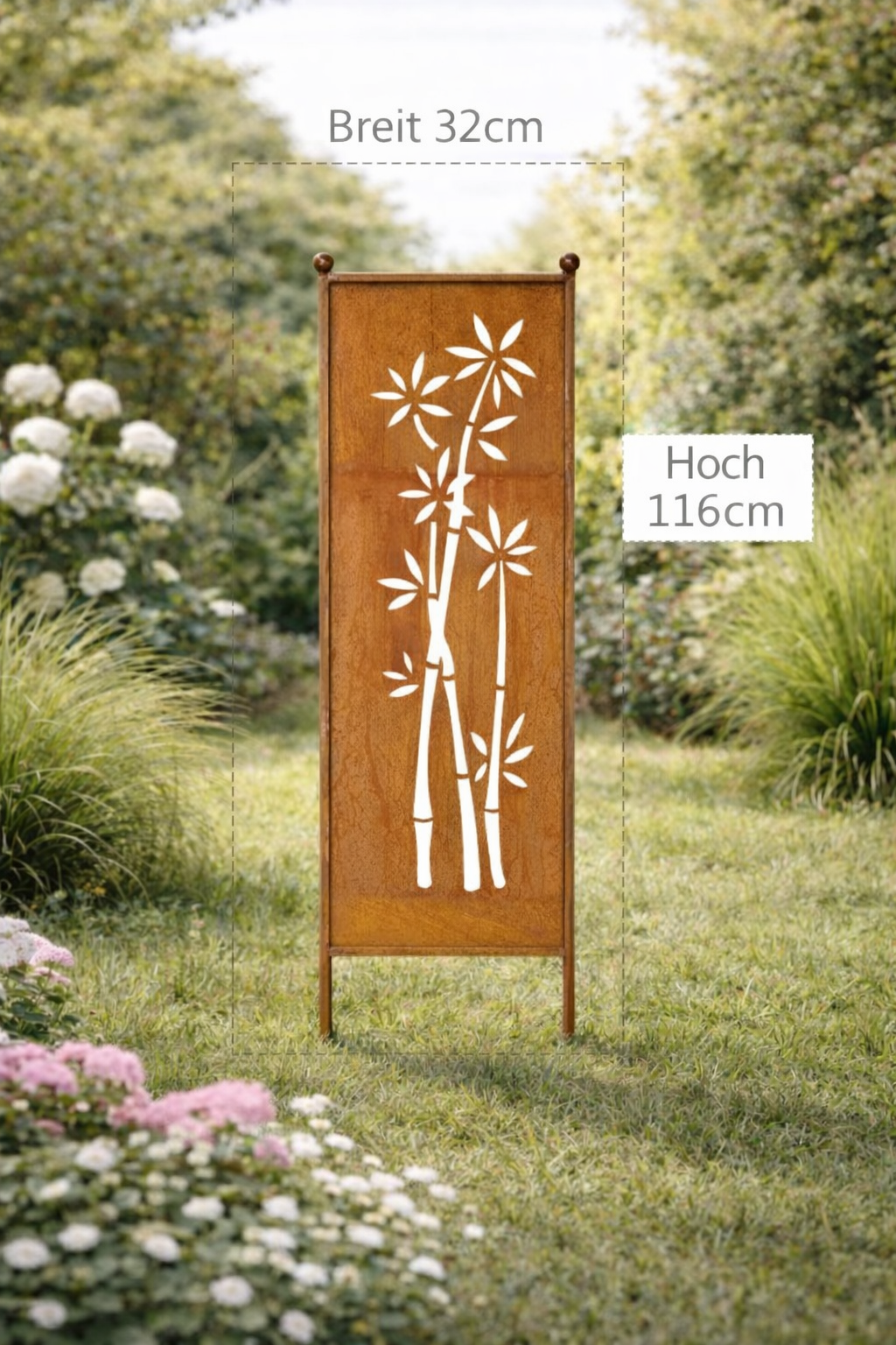 Stele Metall "Bambus" Sichtschutz Edelrost  in 3 Größen wählbaru