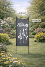 Lade das Bild in den Galerie-Viewer, Stele Metall grau Sichtschutz "Wildblume" Windschutz in 2 Größen wählbar

